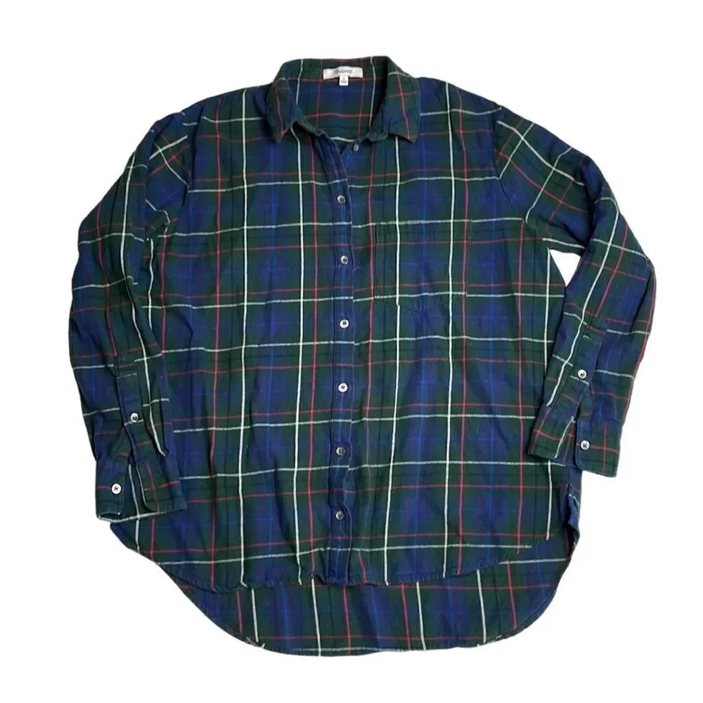 Madewell Flannel Oversized Ex-Boyfriend Shirt in Dark Plaid small